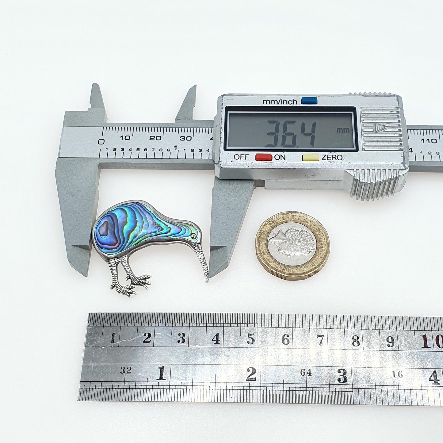 Antique Sterling Silver Abalone Shell Kiwi Bird Brooch New Zealand Maori Vintage Retro Womens Mens Unisex Jewellery Jewelry