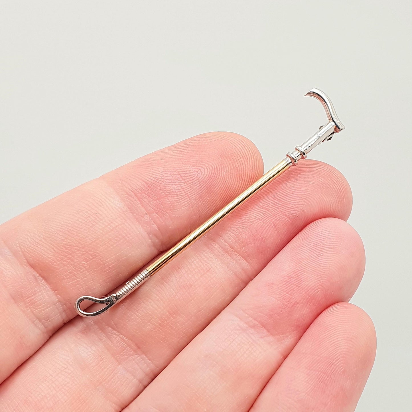 Antique 9ct Gold Riding Cane Crop Brooch Pin Solid 9k 9kt White & Yellow Old Horse Riding Equestrian Vintage Jewelry Jewellery