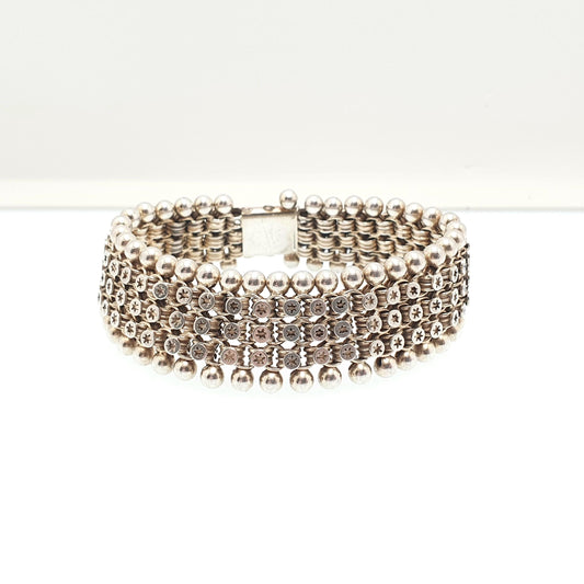Antique Victorian Solid Silver Book Chain Bracelet Bookchain Star and Bead Belcher Link 18cm 36.19g 1800s Vintage Mens Womens