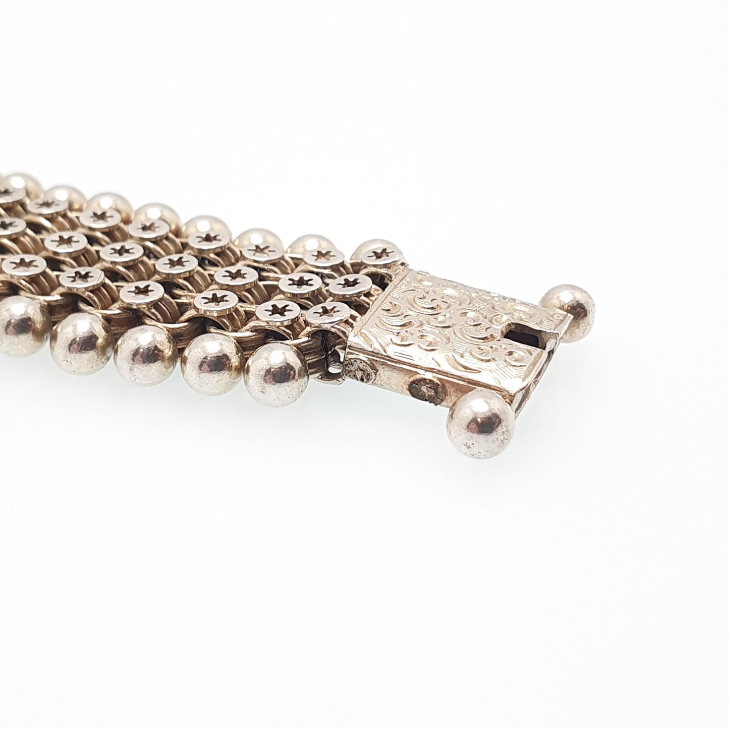 Antique Victorian Solid Silver Book Chain Bracelet Bookchain Star and Bead Belcher Link 18cm 36.19g 1800s Vintage Mens Womens