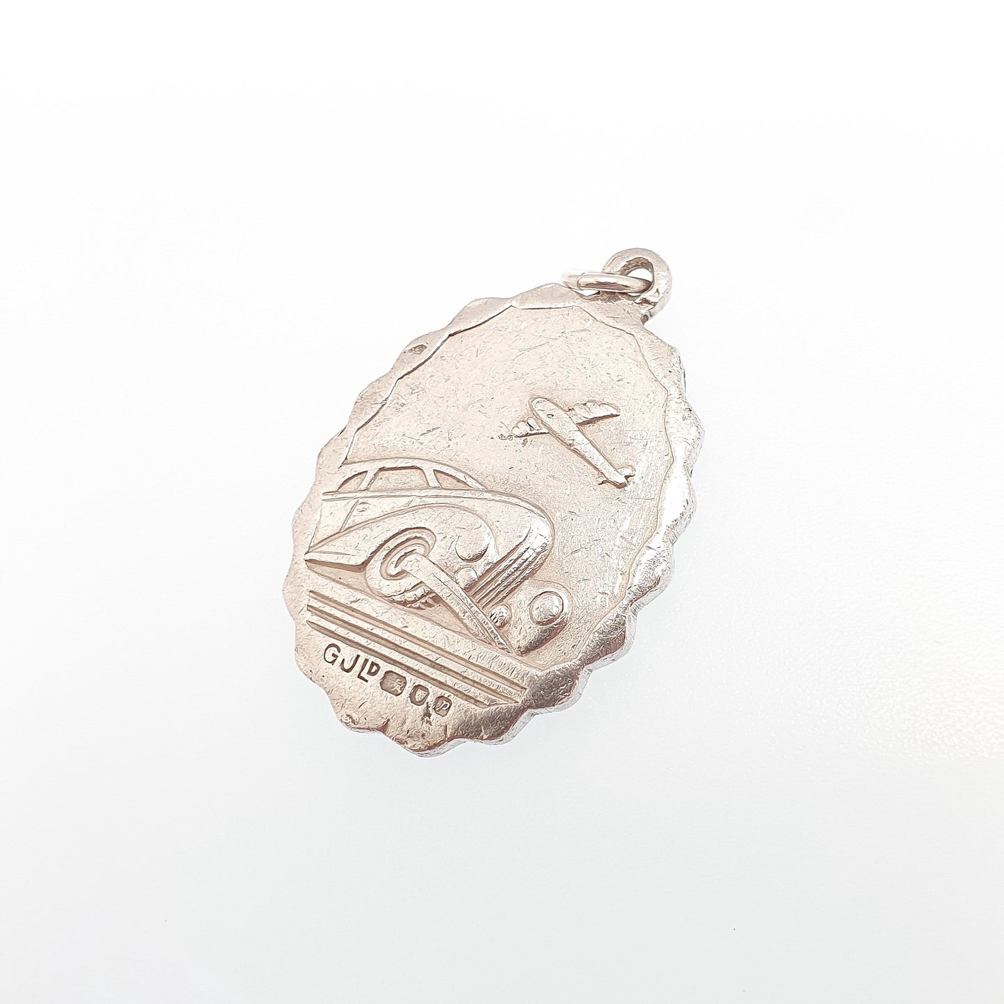 GEORG JENSEN Vintage Sterling Silver St Christopher Pendant Necklace Car Plane Oval Double Sided Necklace Saint Jewellery Jewelry Men Women
