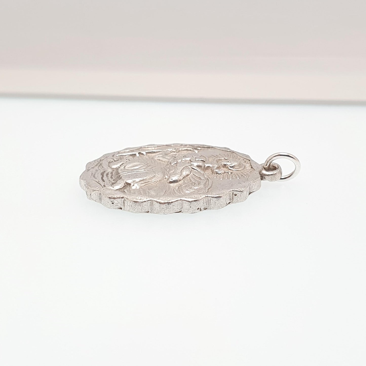 GEORG JENSEN Vintage Sterling Silver St Christopher Pendant Necklace Car Plane Oval Double Sided Necklace Saint Jewellery Jewelry Men Women