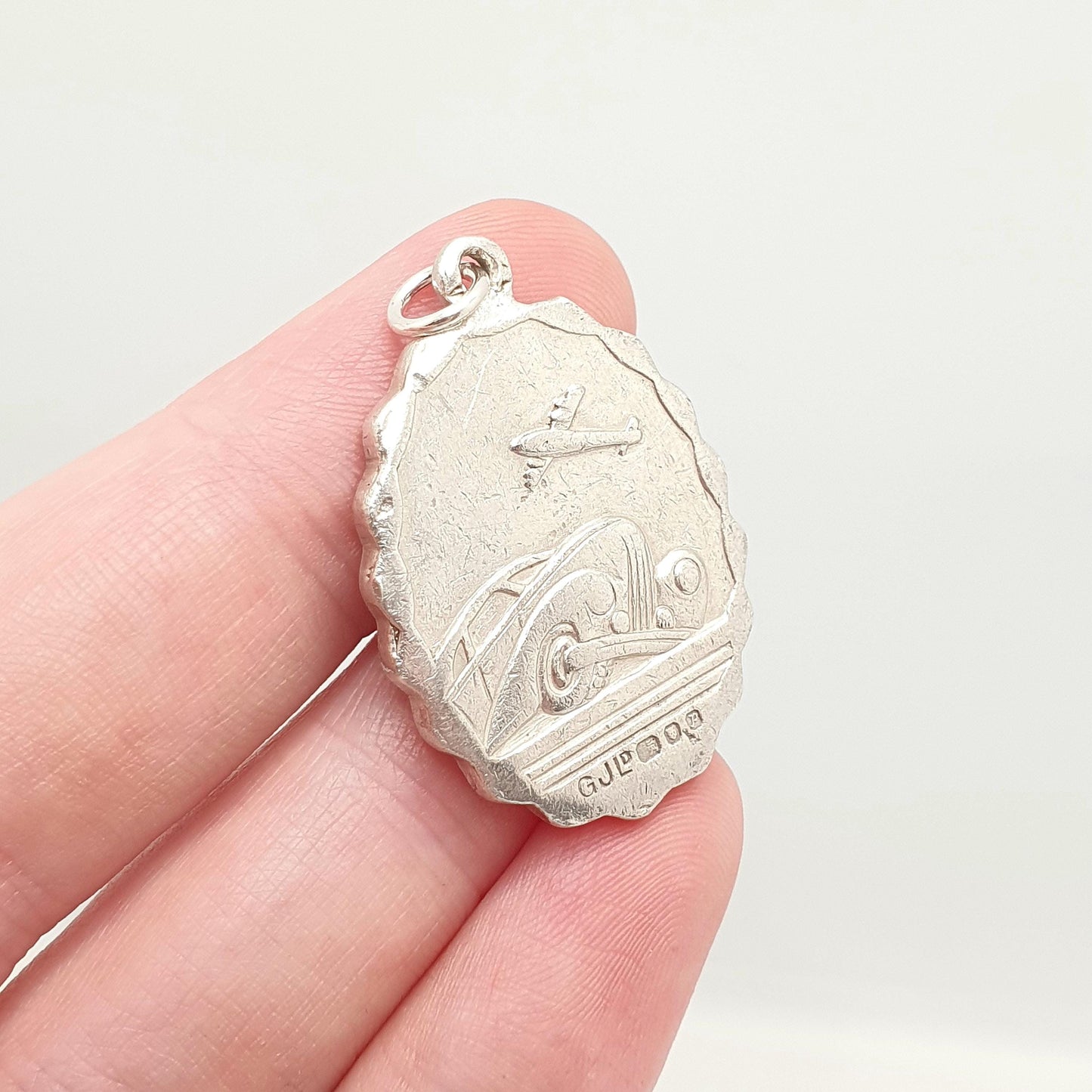 GEORG JENSEN Vintage Sterling Silver St Christopher Pendant Necklace Car Plane Oval Double Sided Necklace Saint Jewellery Jewelry Men Women