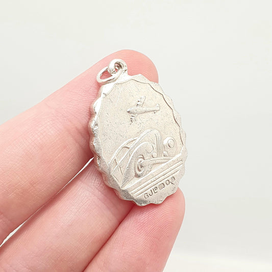 GEORG JENSEN Vintage Sterling Silver St Christopher Pendant Necklace Car Plane Oval Double Sided Necklace Saint Jewellery Jewelry Men Women