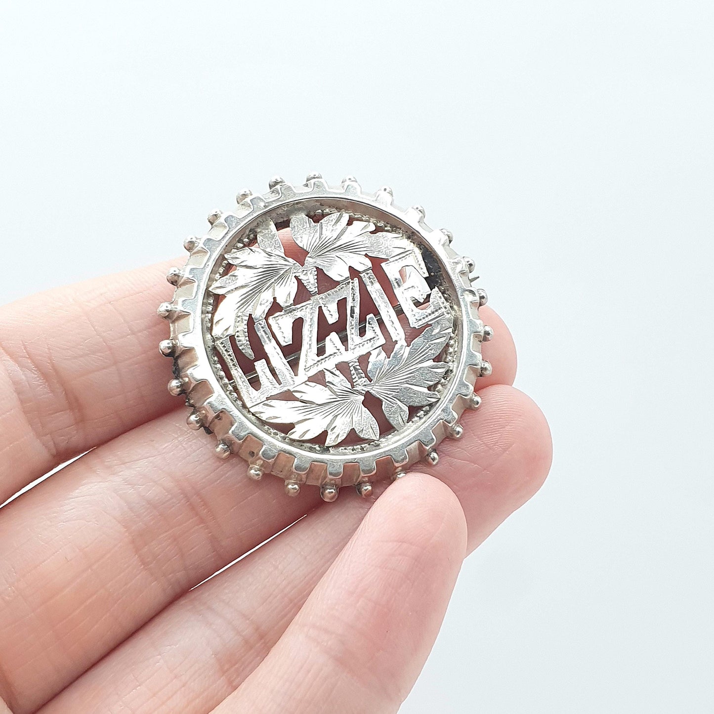 Antique Victorian Sterling Silver LIZZIE Brooch Elizabeth Name Womens Nickname Gift Jewelry Vintage Jewellery