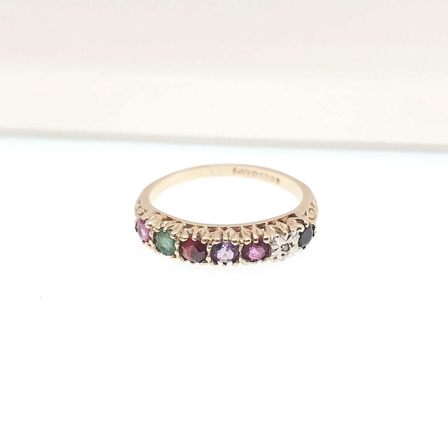 Vintage 9ct Gold REGARDS Ring Ruby Emerald Garnet Amethyst Ruby Diamond Sapphire Gemstone Stacker Solid 9k 9kt