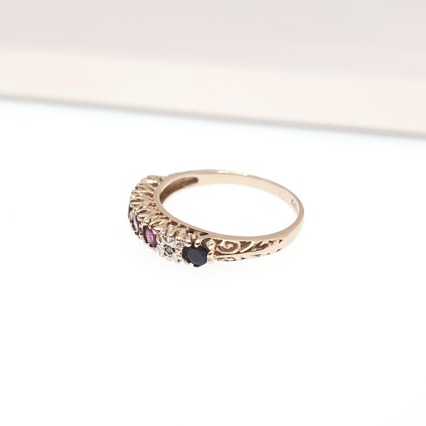 Vintage 9ct Gold REGARDS Ring Ruby Emerald Garnet Amethyst Ruby Diamond Sapphire Gemstone Stacker Solid 9k 9kt