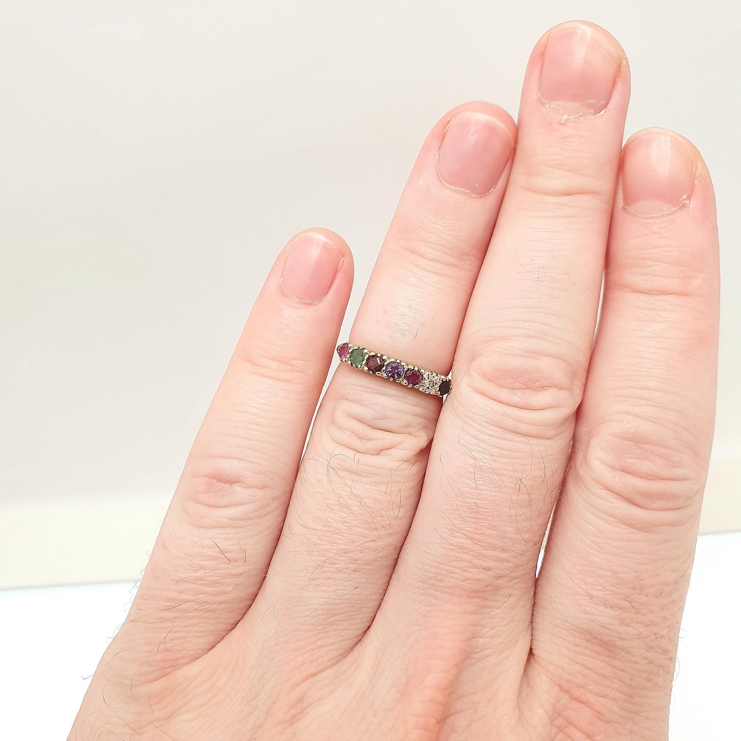 Vintage 9ct Gold REGARDS Ring Ruby Emerald Garnet Amethyst Ruby Diamond Sapphire Gemstone Stacker Solid 9k 9kt