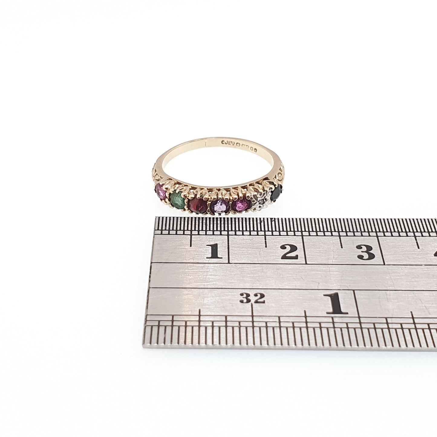 Vintage 9ct Gold REGARDS Ring Ruby Emerald Garnet Amethyst Ruby Diamond Sapphire Gemstone Stacker Solid 9k 9kt