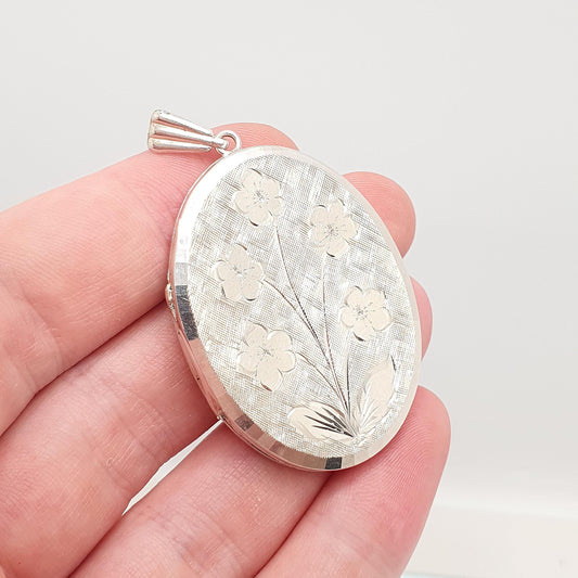 Vintage GEORG JENSEN Sterling Silver Locket Very Large Big 1968 Hallmark Flower Engraved Necklace Pendant Picture Photo Jewelry Jewellery