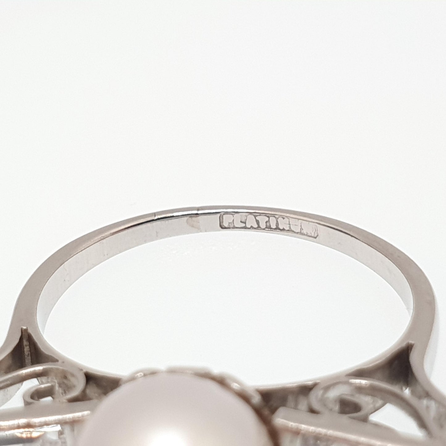 Old Vintage Platinum Diamond & Pearl Ring Baguette Cut Natural Diamonds Art Deco Style T Shape UK N US 6 3/4 Womens Jewellery Jewelry