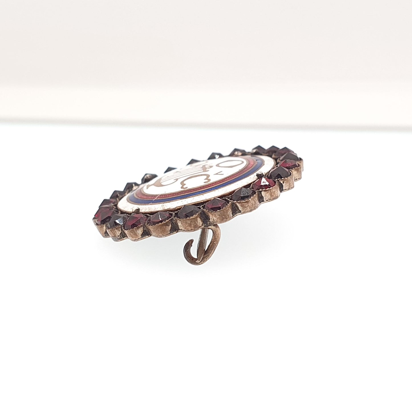 Antique Bohemian Garnet Brooch Czech Singing Community Enamel Pin Gold Tone Base Metal Vintage Womens Jewelry Jewellery