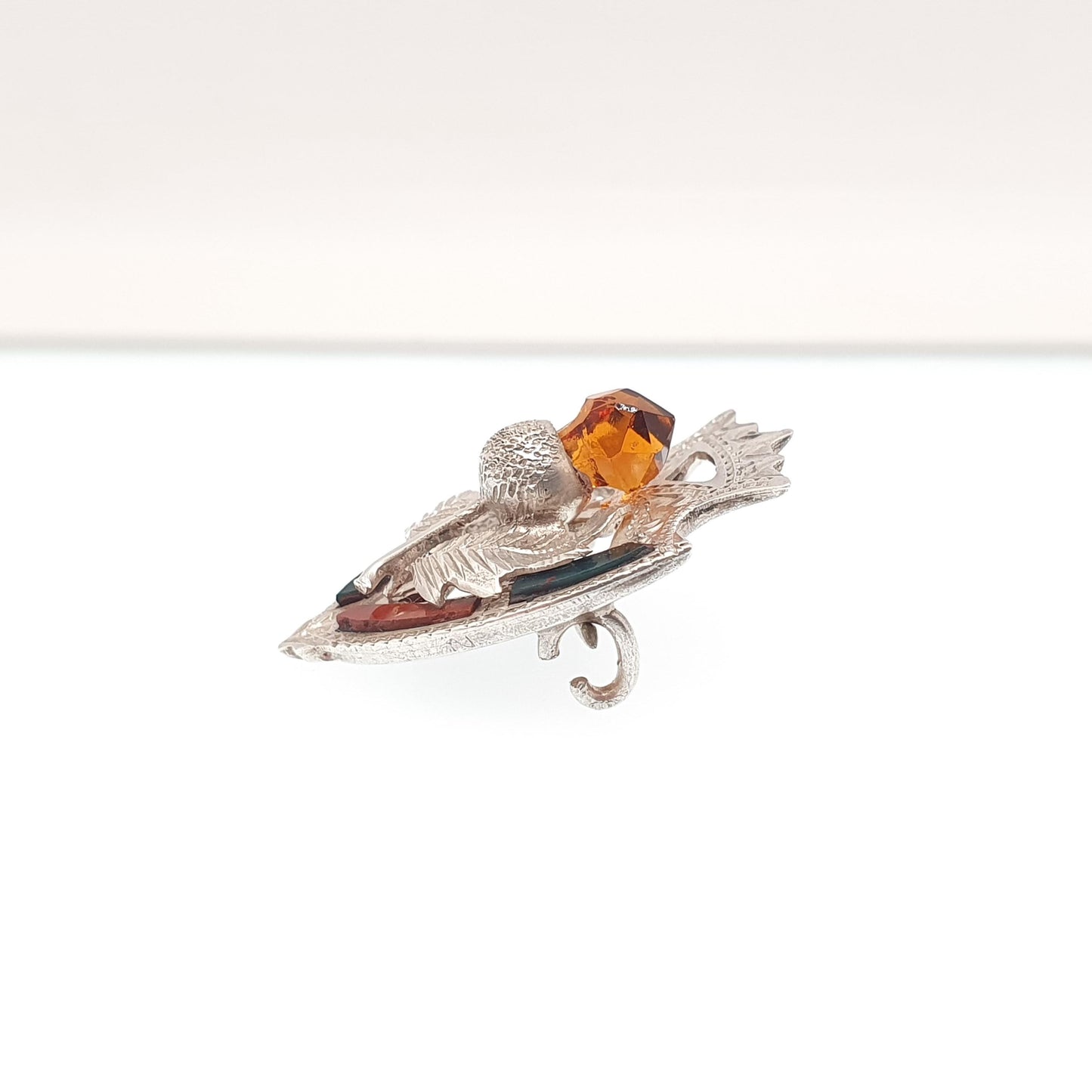 Antique Sterling Silver Scottish Shield Brooch Citrine Paste Thistle Jasper Bloodstone 1914 Hallmark Womens Jewelry Jewellery