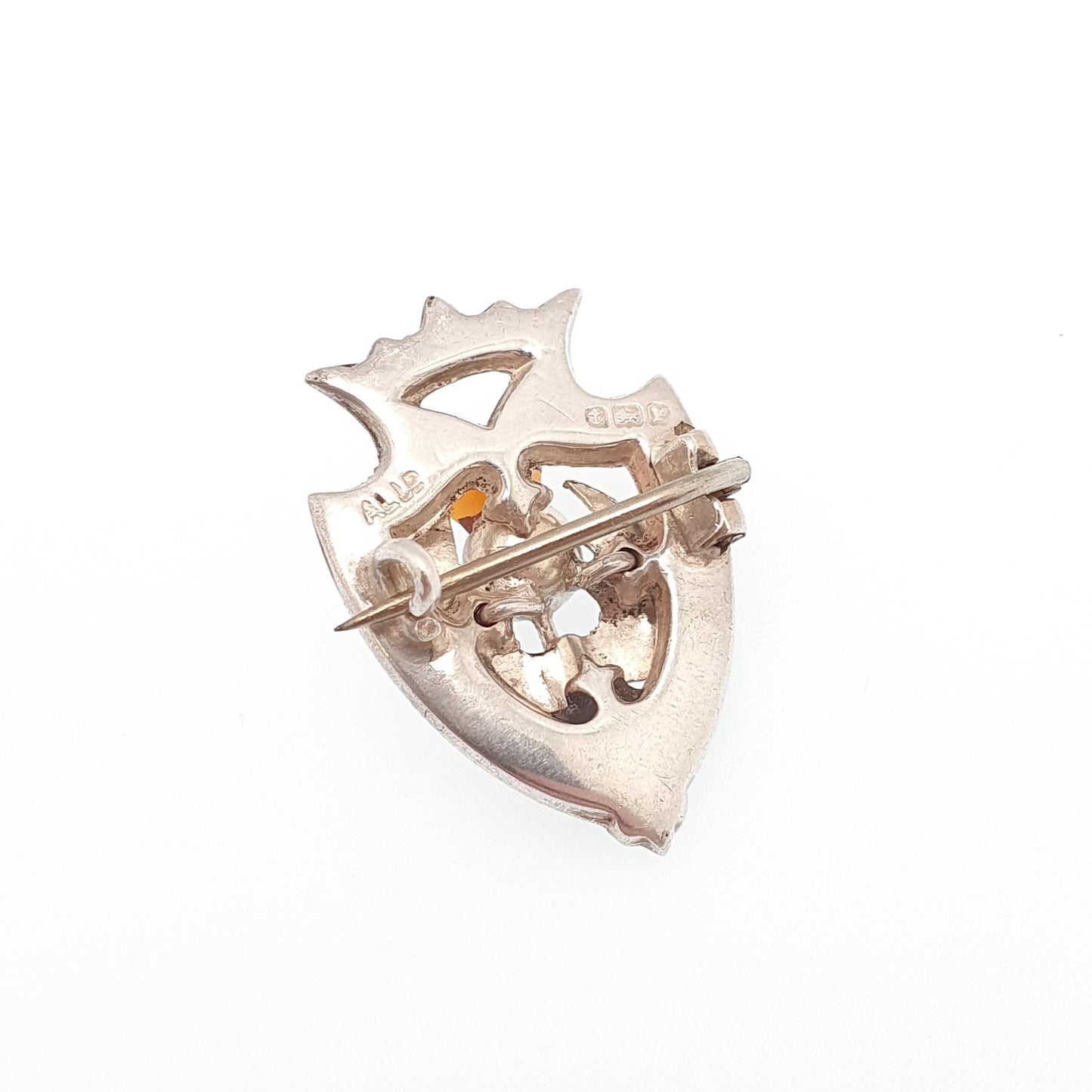 Antique Sterling Silver Scottish Shield Brooch Citrine Paste Thistle Jasper Bloodstone 1914 Hallmark Womens Jewelry Jewellery