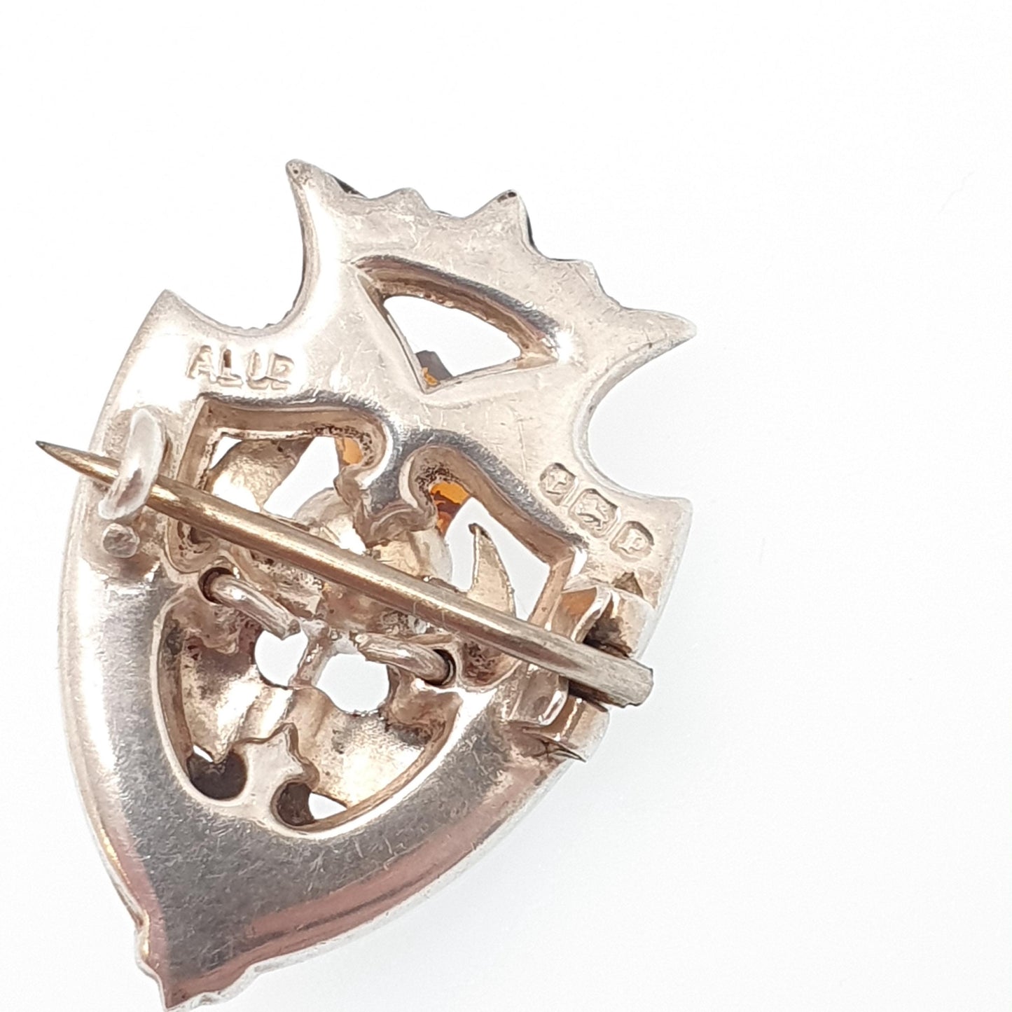 Antique Sterling Silver Scottish Shield Brooch Citrine Paste Thistle Jasper Bloodstone 1914 Hallmark Womens Jewelry Jewellery