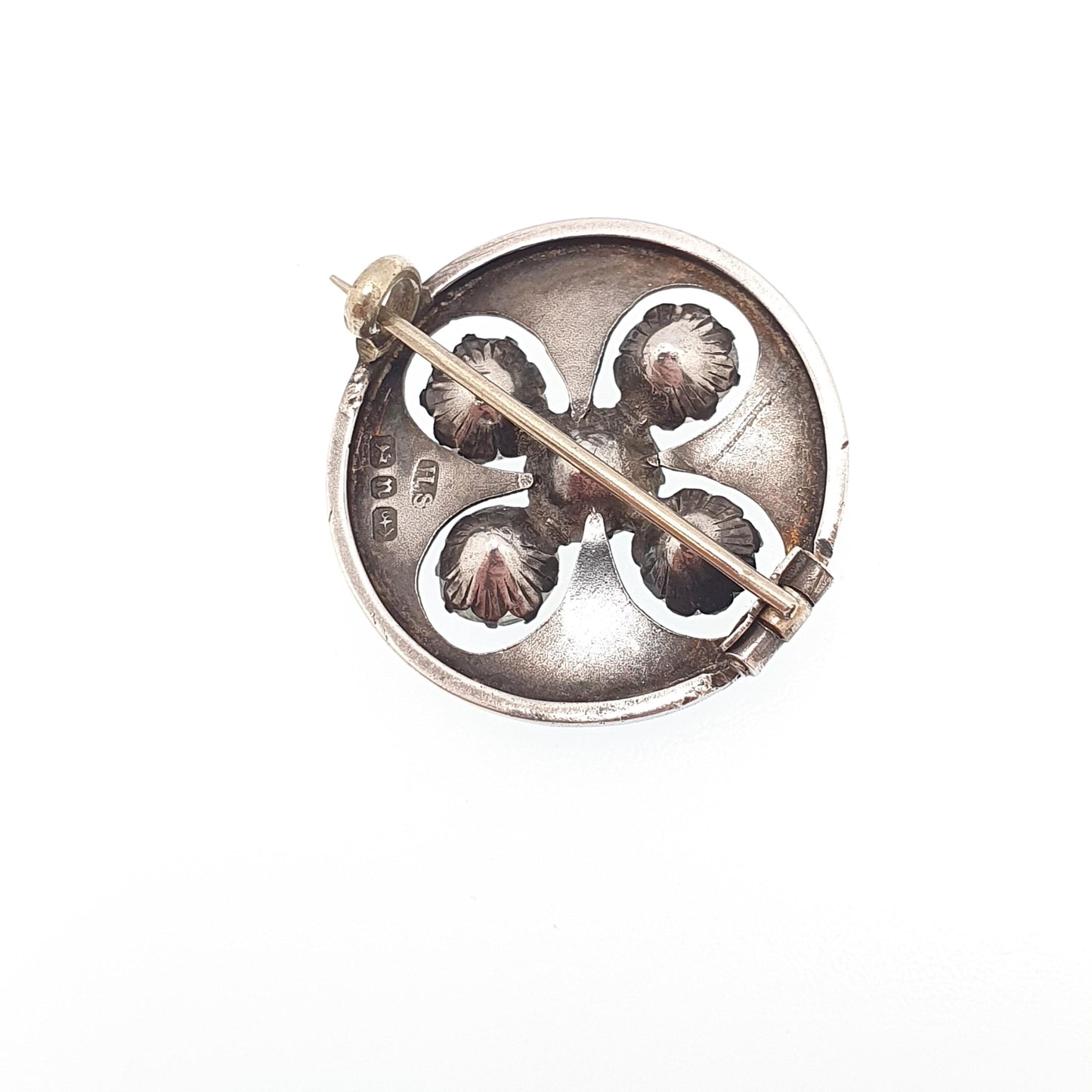Antique Victorian Solid Silver Diamond Paste Brooch Cruciform Shape 1887 Hallmark Emerald Old Cut Cross Vintage Womens Jewelry Jewellery