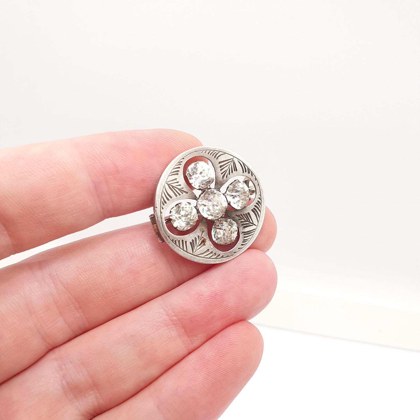 Antique Victorian Solid Silver Diamond Paste Brooch Cruciform Shape 1887 Hallmark Emerald Old Cut Cross Vintage Womens Jewelry Jewellery