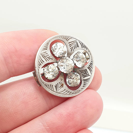 Antique Victorian Solid Silver Diamond Paste Brooch Cruciform Shape 1887 Hallmark Emerald Old Cut Cross Vintage Womens Jewelry Jewellery