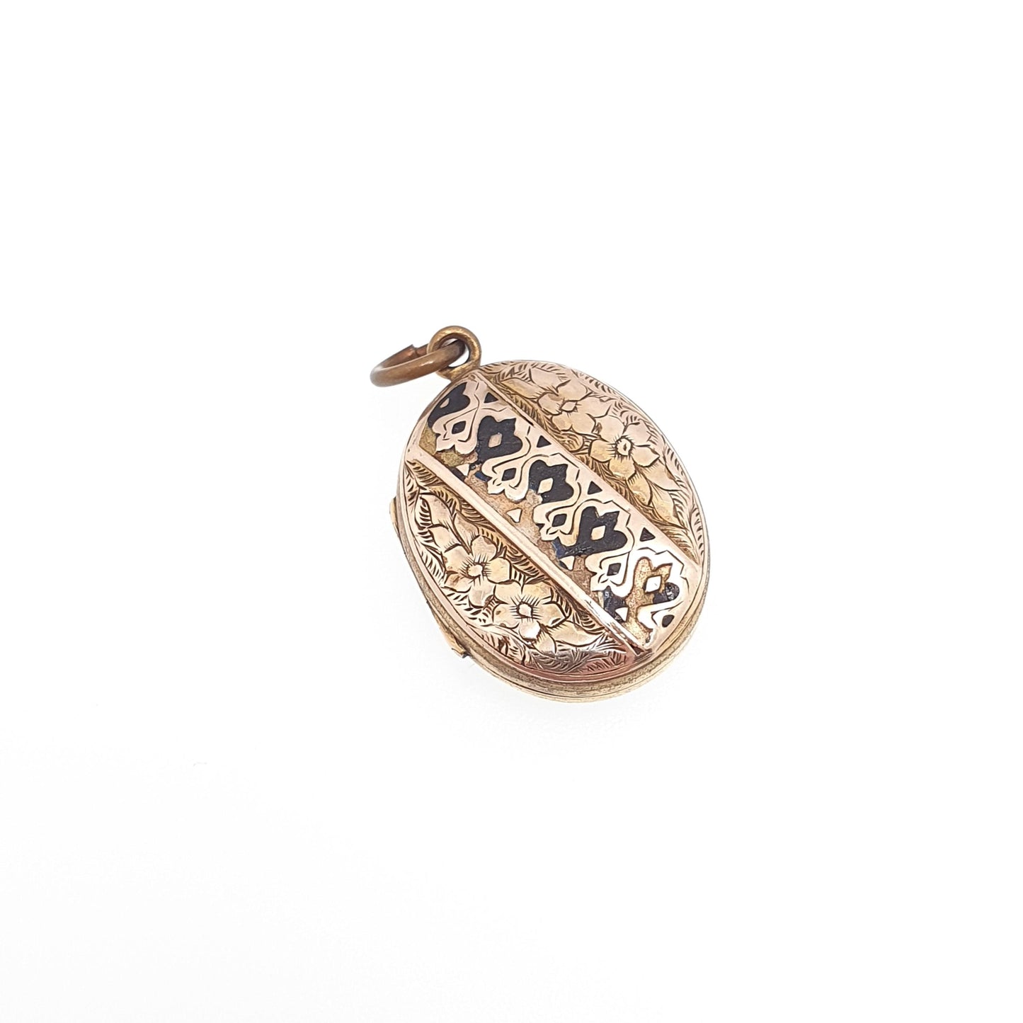 Antique Victorian 9ct 9k Gold Locket Black Enamel Back & Front Mourning Hair Necklace Pendant Vintage Womens Jewelry Jewellery