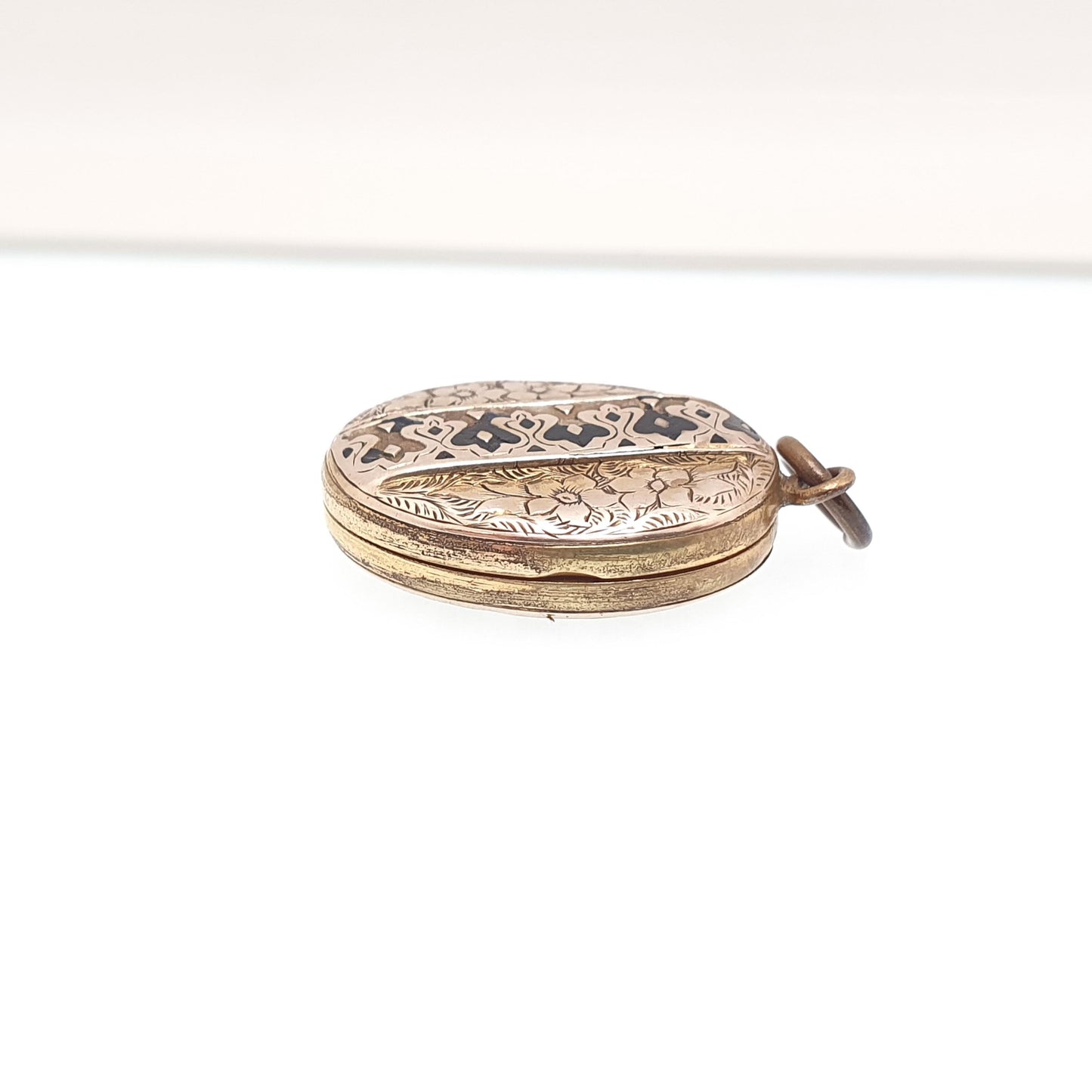 Antique Victorian 9ct 9k Gold Locket Black Enamel Back & Front Mourning Hair Necklace Pendant Vintage Womens Jewelry Jewellery