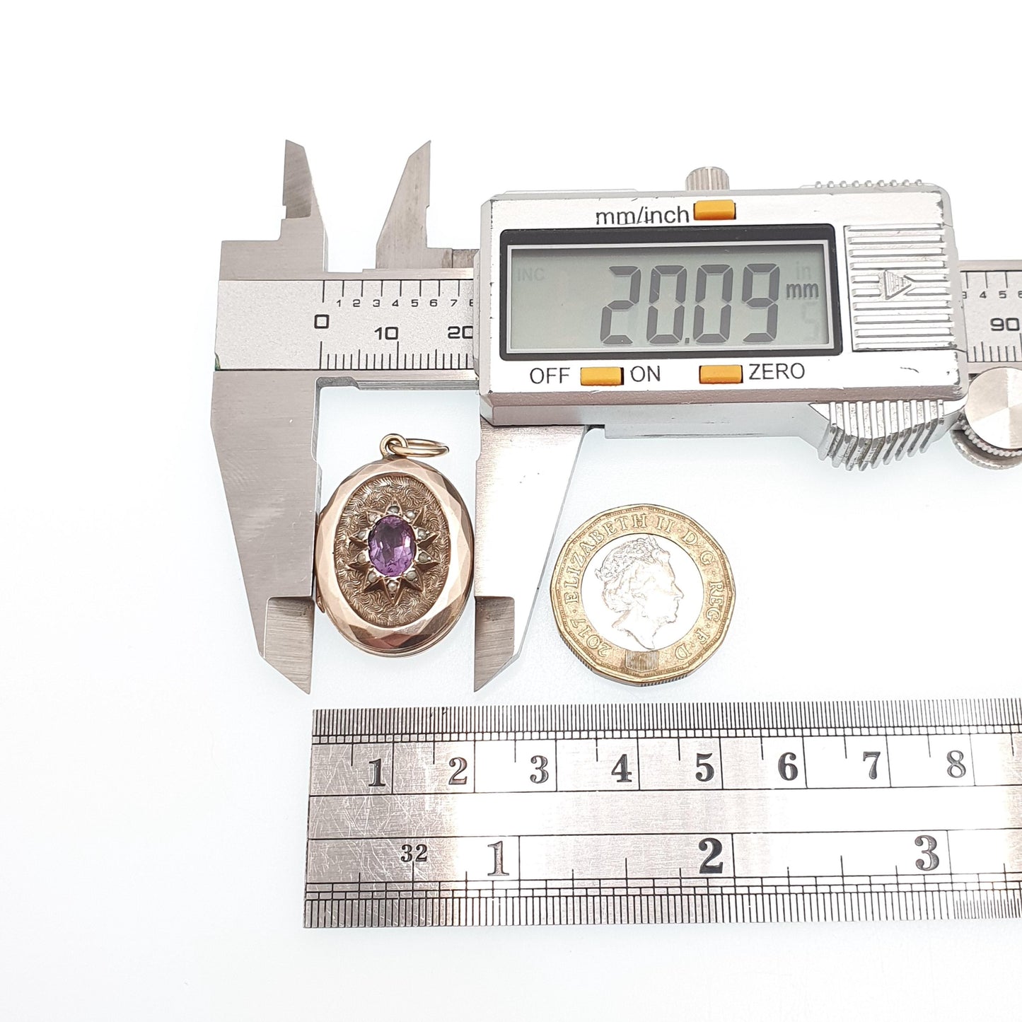 Antique 9ct 9k Gold Amethyst Star Locket Seed Pearl Back Front Oval Pendant Picture Photo Vintage Jewelry Jewellery