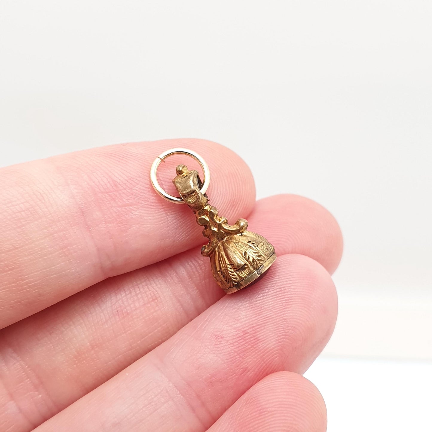 Antique Georgian Bird Intaglio Fob Necklace Pendant Dove of Peace Gold Tone Carnelian Letter Seal Stamp Tiny Small Vintage