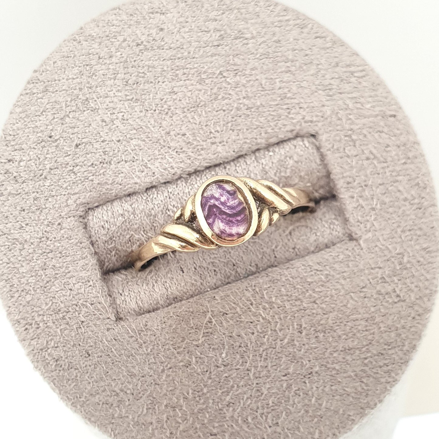 Vintage 9ct Gold Blue John Ring Solid 9k 9kt Signet Doublet Oval Fluorite Jewelry Jewellery UK P 1/3 US 7 3/4