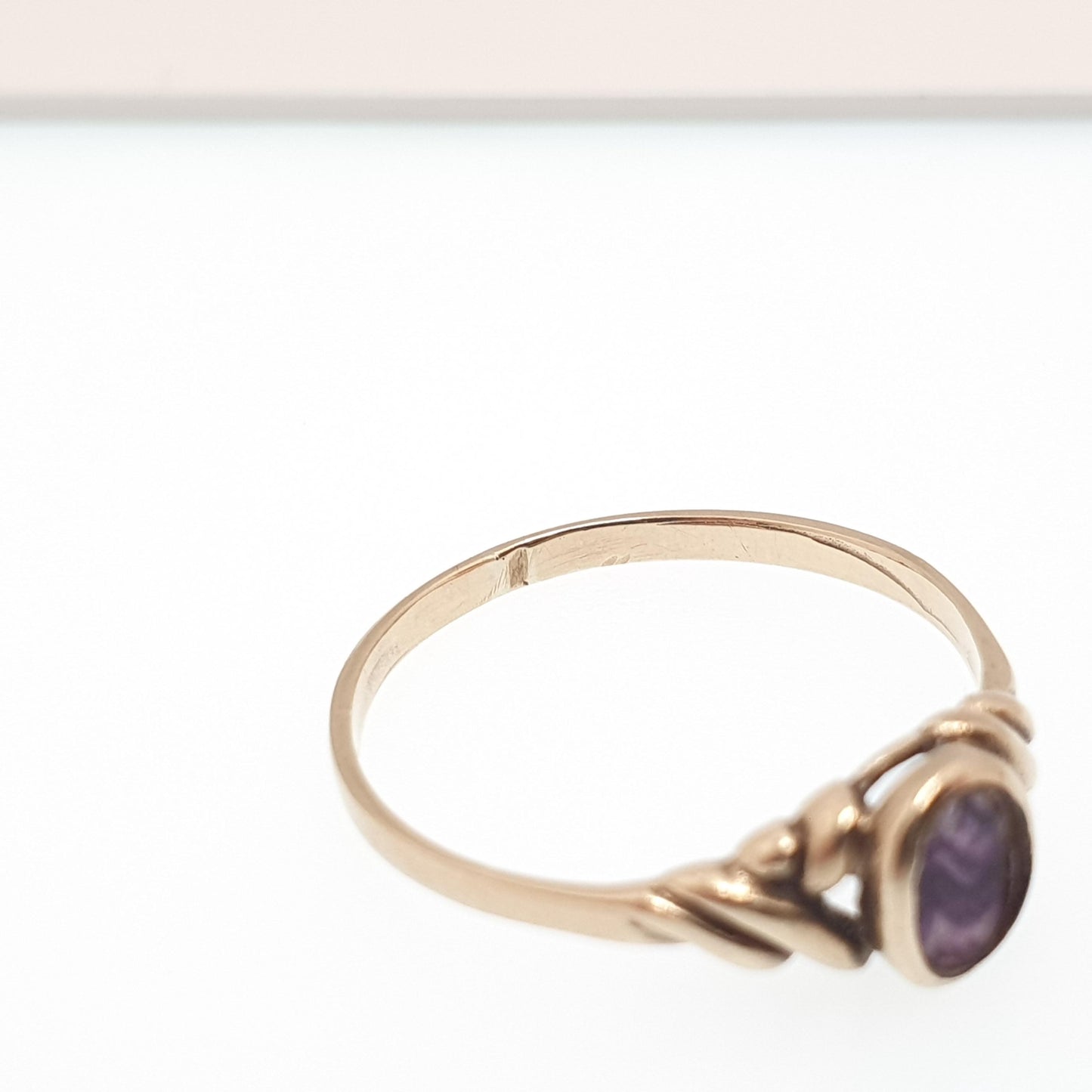 Vintage 9ct Gold Blue John Ring Solid 9k 9kt Signet Doublet Oval Fluorite Jewelry Jewellery UK P 1/3 US 7 3/4