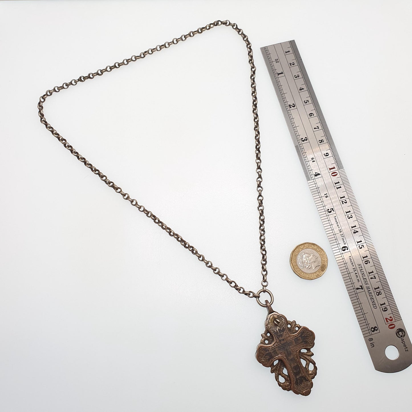 Antique Georgian Relic Crucifix Necklace Pendant Reliquary Cross Jesus Silver Tone Niello Opening Locket Vintage Jewelry Jewellery