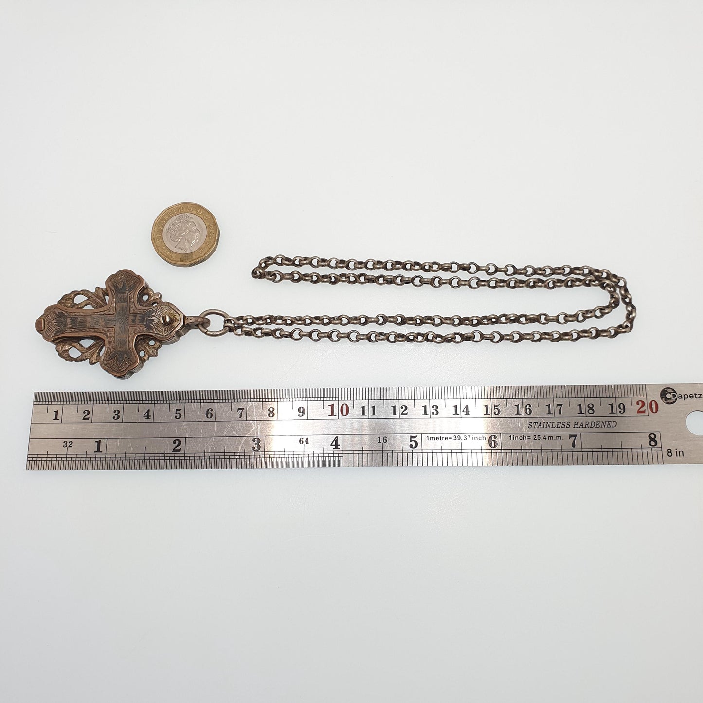 Antique Georgian Relic Crucifix Necklace Pendant Reliquary Cross Jesus Silver Tone Niello Opening Locket Vintage Jewelry Jewellery