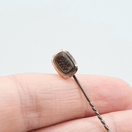 Antique Victorian 9ct Gold Head Mourning Stick Pin Locket with Hair Keepsake Rolled Gold Pin Vintage Womens Jewellery Jewelry