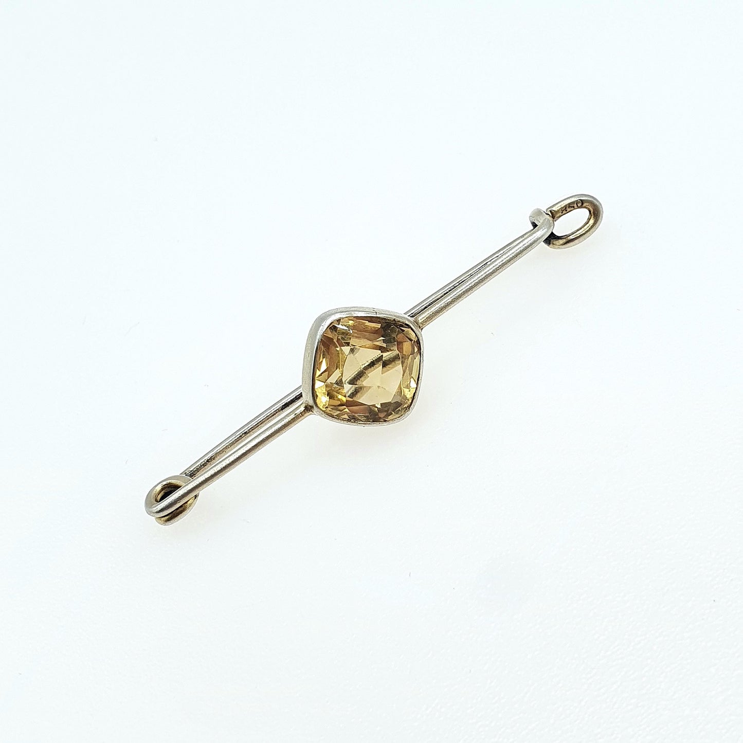 Antique Solid Silver Natural Citrine Brooch Pin Square Cut Orange Quartz Gemstone Vintage Womens Unisex Jewelry Jewellery