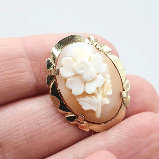 Vintage Sterling Silver Gold Vermeil Flower Cameo Pendant Brooch Hand Carved Shell Floral Jewelry Jewellery Womens Mens Unisex