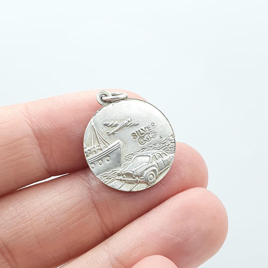 GEORG JENSEN Vintage Sterling Silver St Christopher Pendant Double Sided Car Plane Boat Womens Mens Unisex Jewellery Jewelry