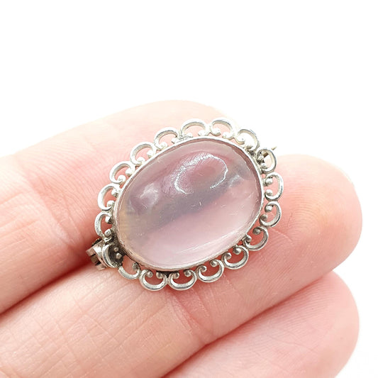 Antique Victorian Solid Silver Rose Quartz Brooch Oval Cut Clear Example Genuine Pink Gemstone Vintage Womens Jewelry Jewellery