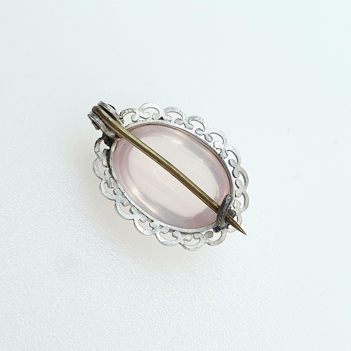 Antique Victorian Solid Silver Rose Quartz Brooch Oval Cut Clear Example Genuine Pink Gemstone Vintage Womens Jewelry Jewellery