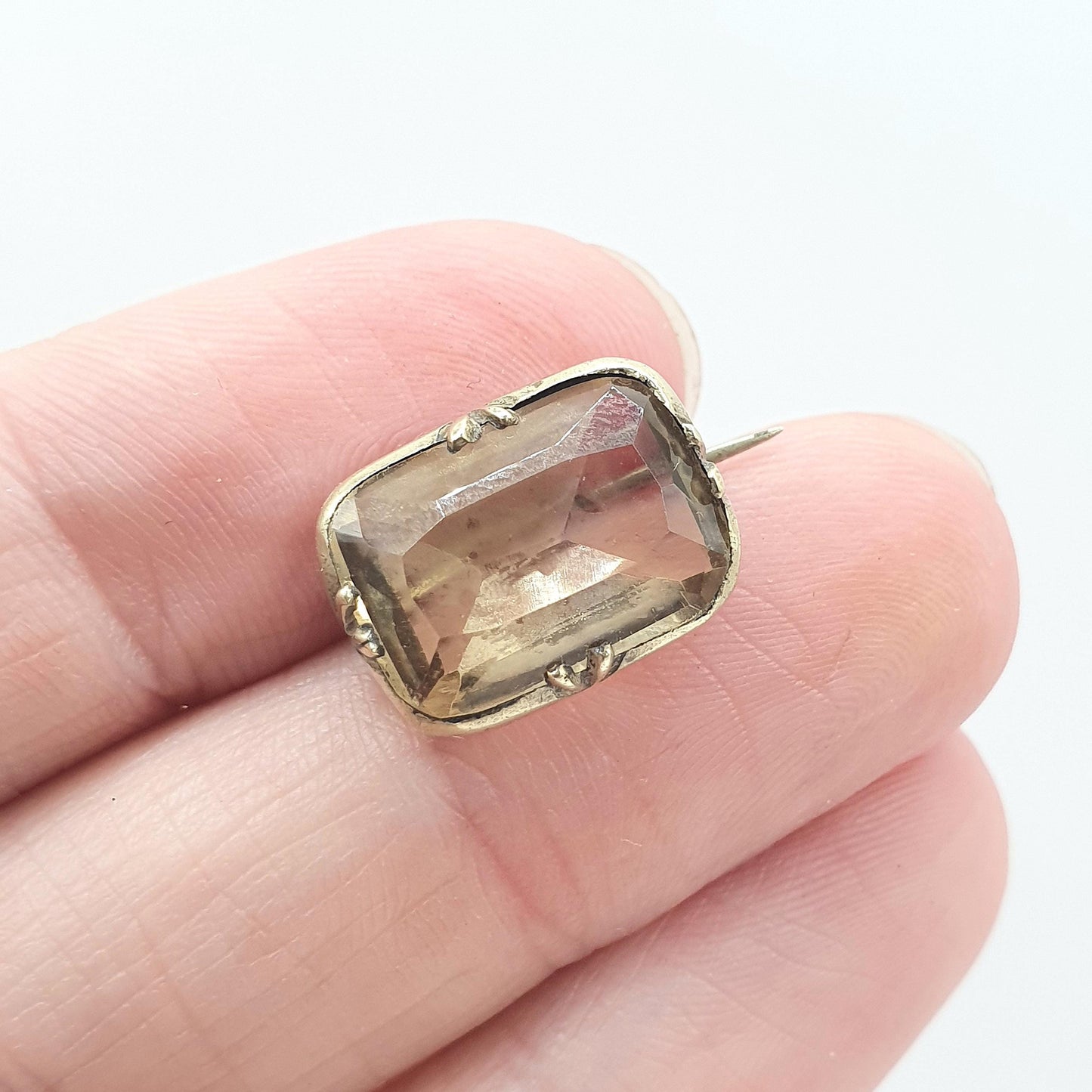 Antique Victorian Natural Citrine Brooch Rectangular Cut Gold Tone Base Metal Orange Quartz Vintage Ladies Womens Jewelry Jewellery