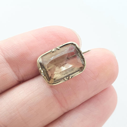 Antique Victorian Natural Citrine Brooch Rectangular Cut Gold Tone Base Metal Orange Quartz Vintage Ladies Womens Jewelry Jewellery