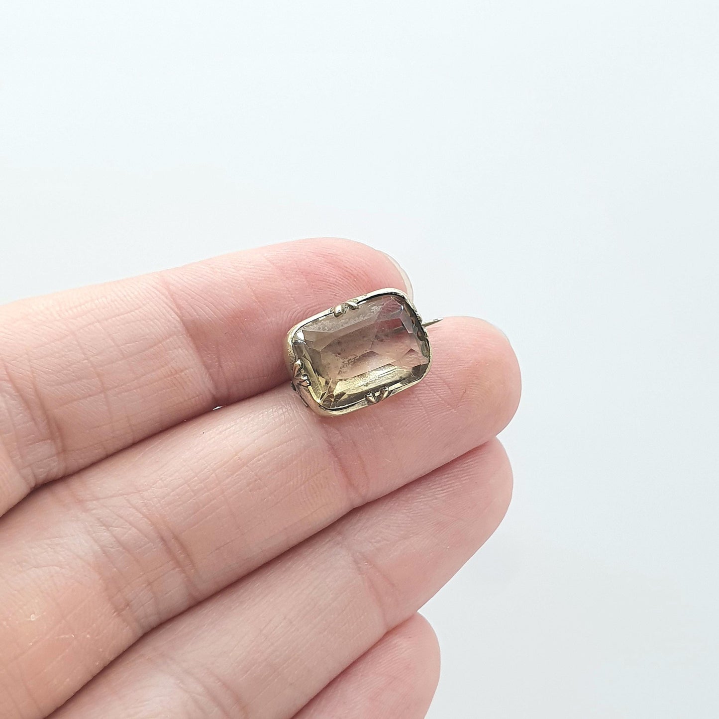 Antique Victorian Natural Citrine Brooch Rectangular Cut Gold Tone Base Metal Orange Quartz Vintage Ladies Womens Jewelry Jewellery