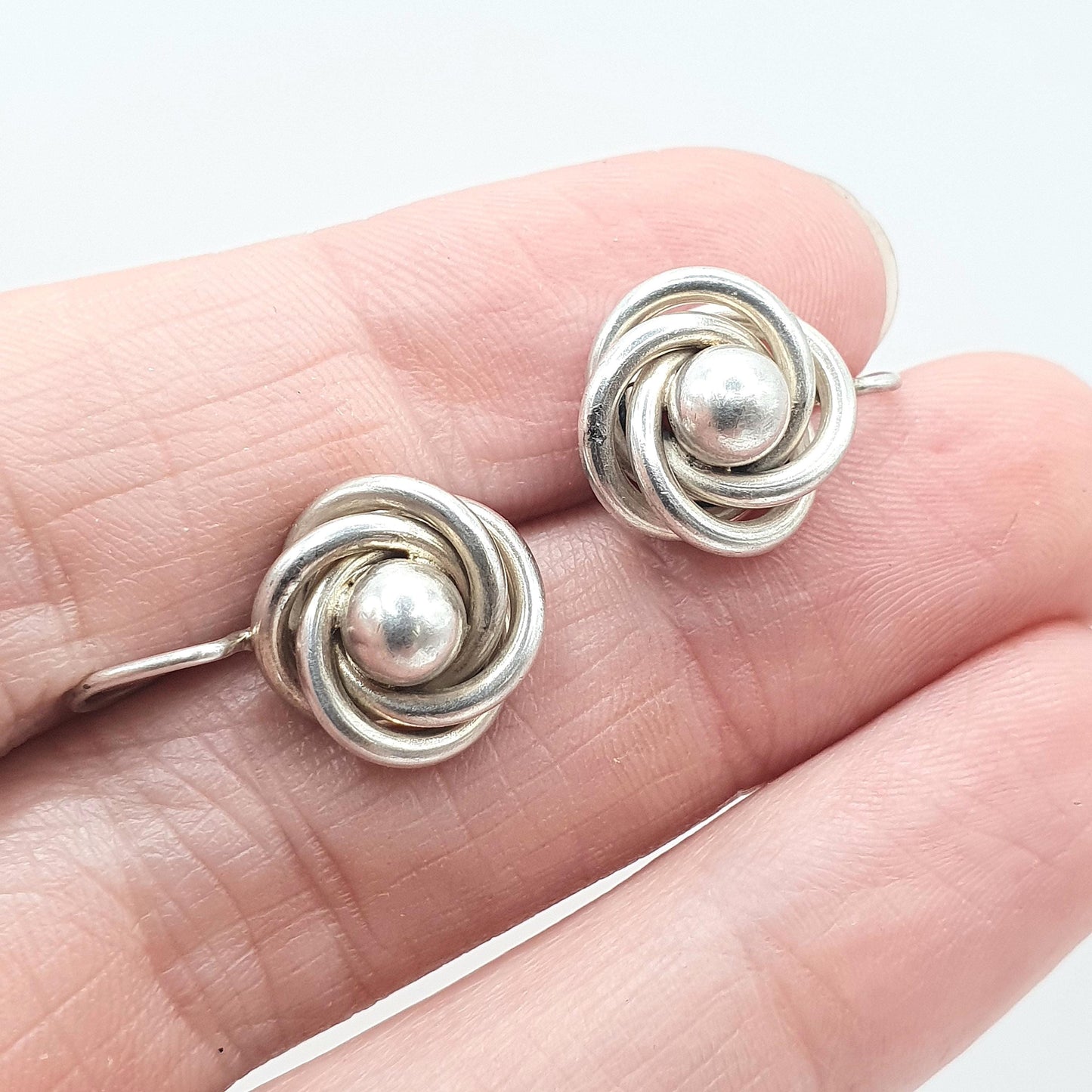 Antique Victorian Solid Silver Knot Earrings Hook Etruscan Revival Bead Centre Womens Vintage Mens Jewelry Jewellery