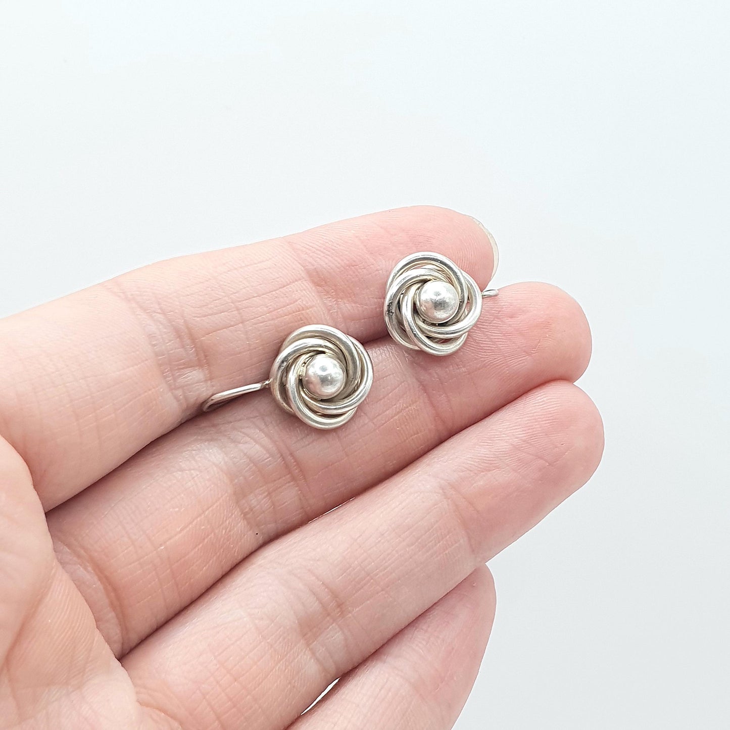 Antique Victorian Solid Silver Knot Earrings Hook Etruscan Revival Bead Centre Womens Vintage Mens Jewelry Jewellery