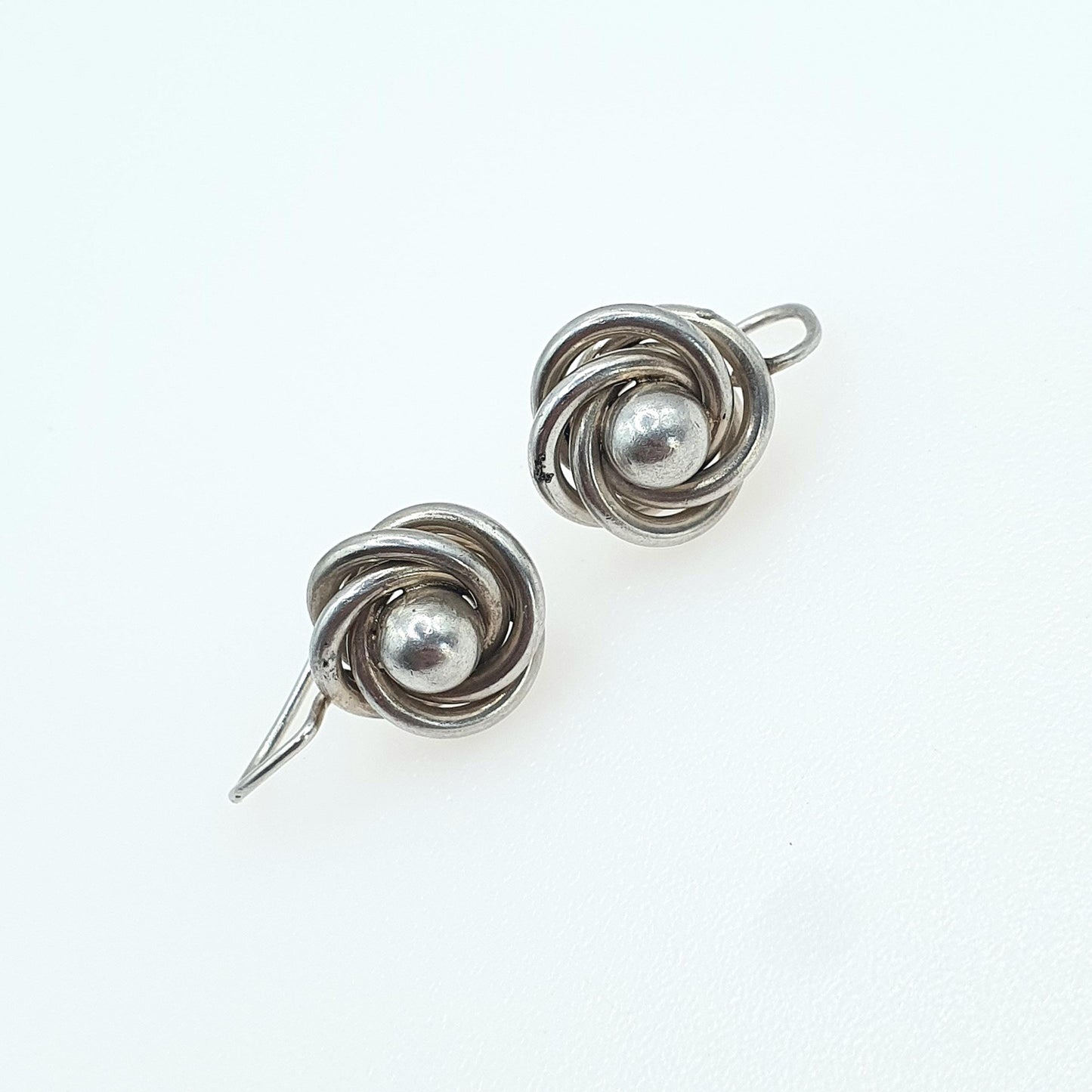 Antique Victorian Solid Silver Knot Earrings Hook Etruscan Revival Bead Centre Womens Vintage Mens Jewelry Jewellery