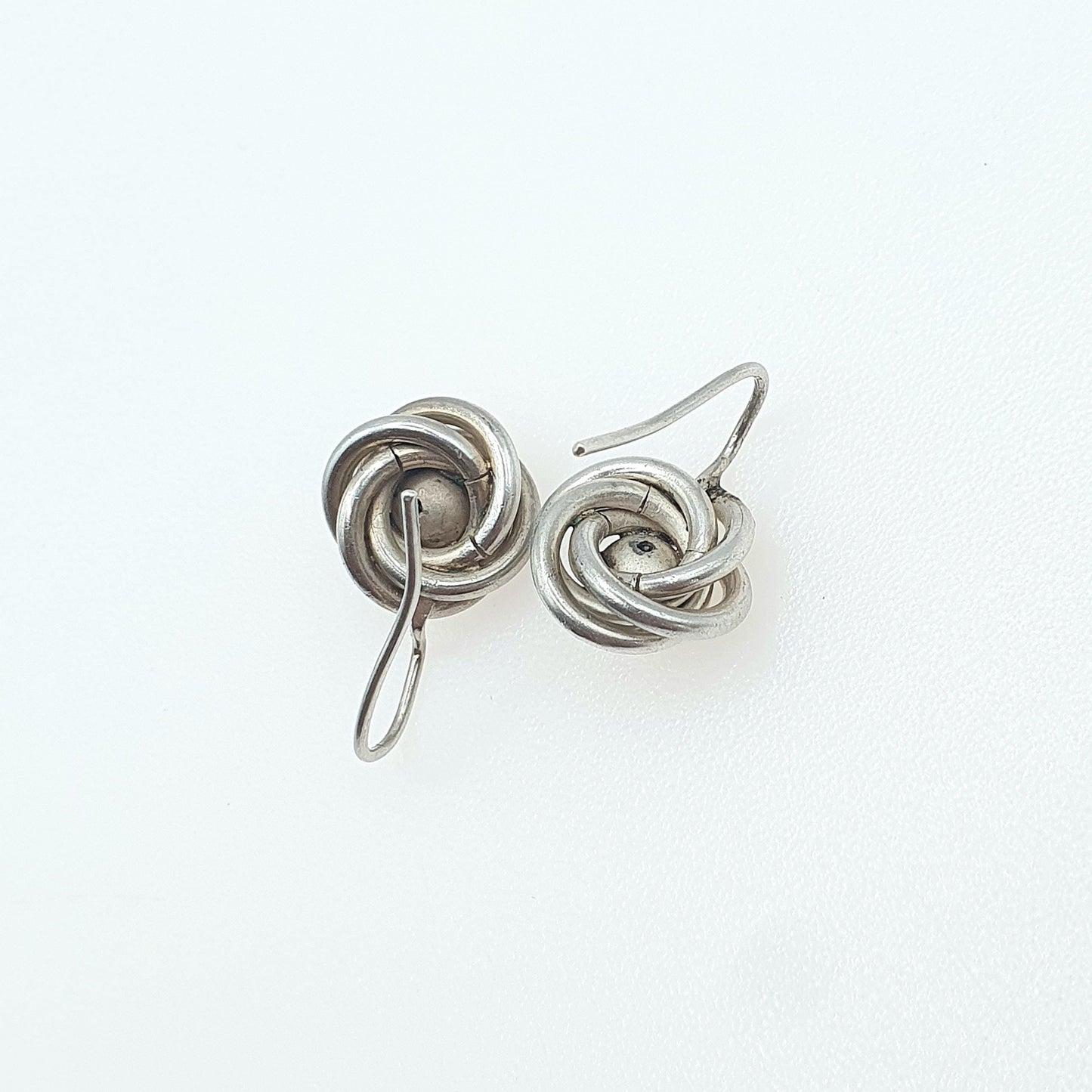 Antique Victorian Solid Silver Knot Earrings Hook Etruscan Revival Bead Centre Womens Vintage Mens Jewelry Jewellery