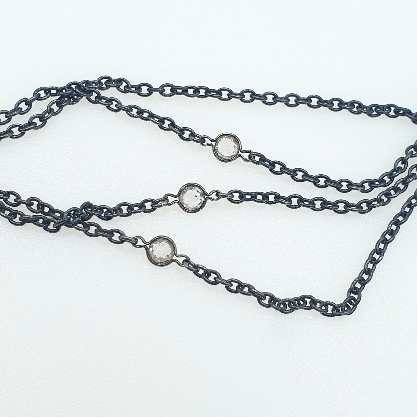 Antique Victorian Gun Metal Diamond Paste Muff Chain Necklace Dog Clip Black Metal Womens Vintage Mens 138cm 54" 12.91g Jewelry Jewellery