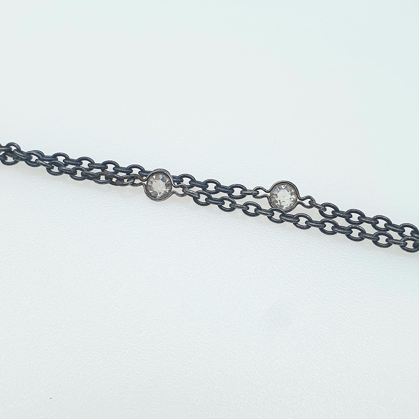 Antique Victorian Gun Metal Diamond Paste Muff Chain Necklace Dog Clip Black Metal Womens Vintage Mens 138cm 54" 12.91g Jewelry Jewellery