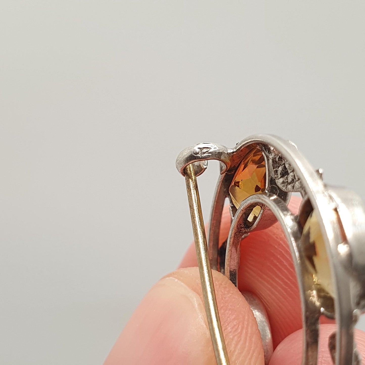Antique Victorian Sterling Silver Natural Citrine Thistle Brooch Pin Scottish Flower of Scotland Celtic Vintage Jewelry Jewellery