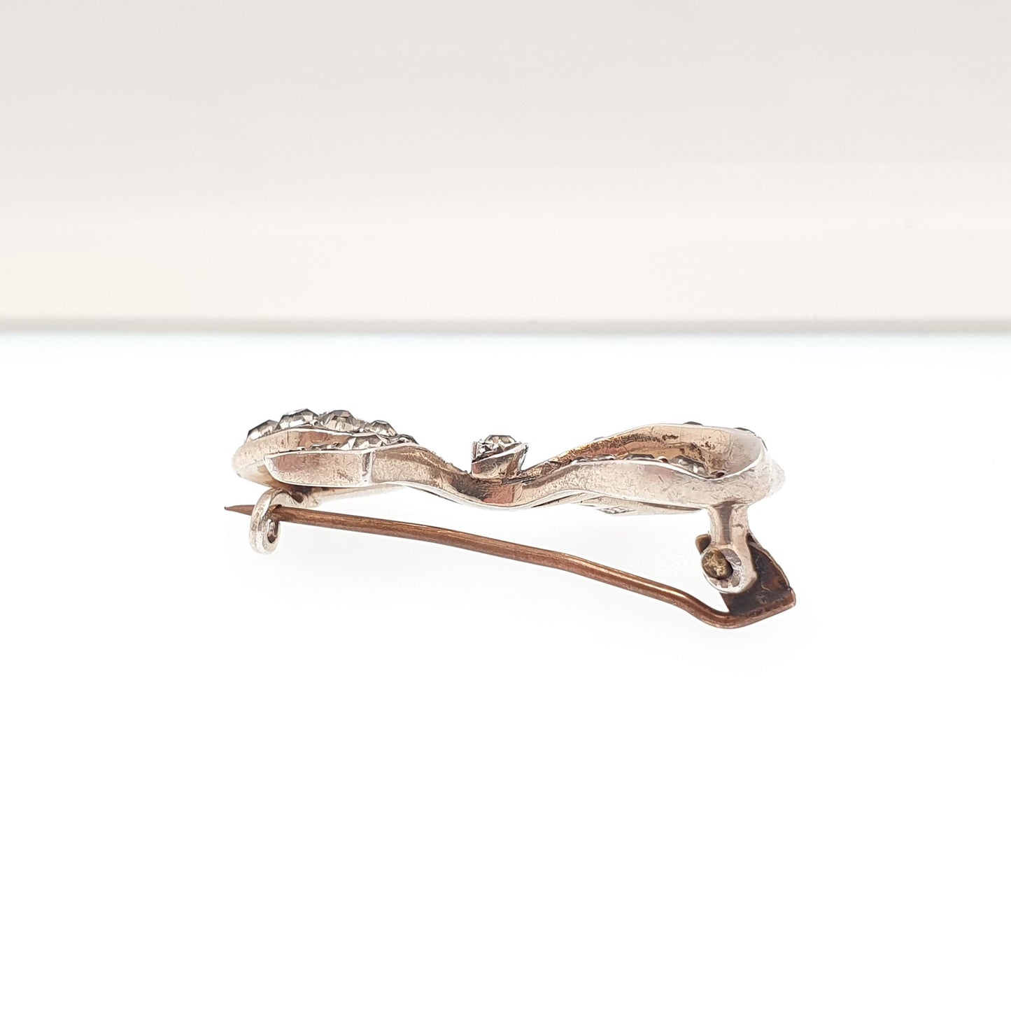 Antique Victorian Paste Sterling Silver Bow Brooch PARISIAN DIAMOND COMPANY Ribbon Diamond Pastes 1800s Womens Jewelry Jewellery Vintage