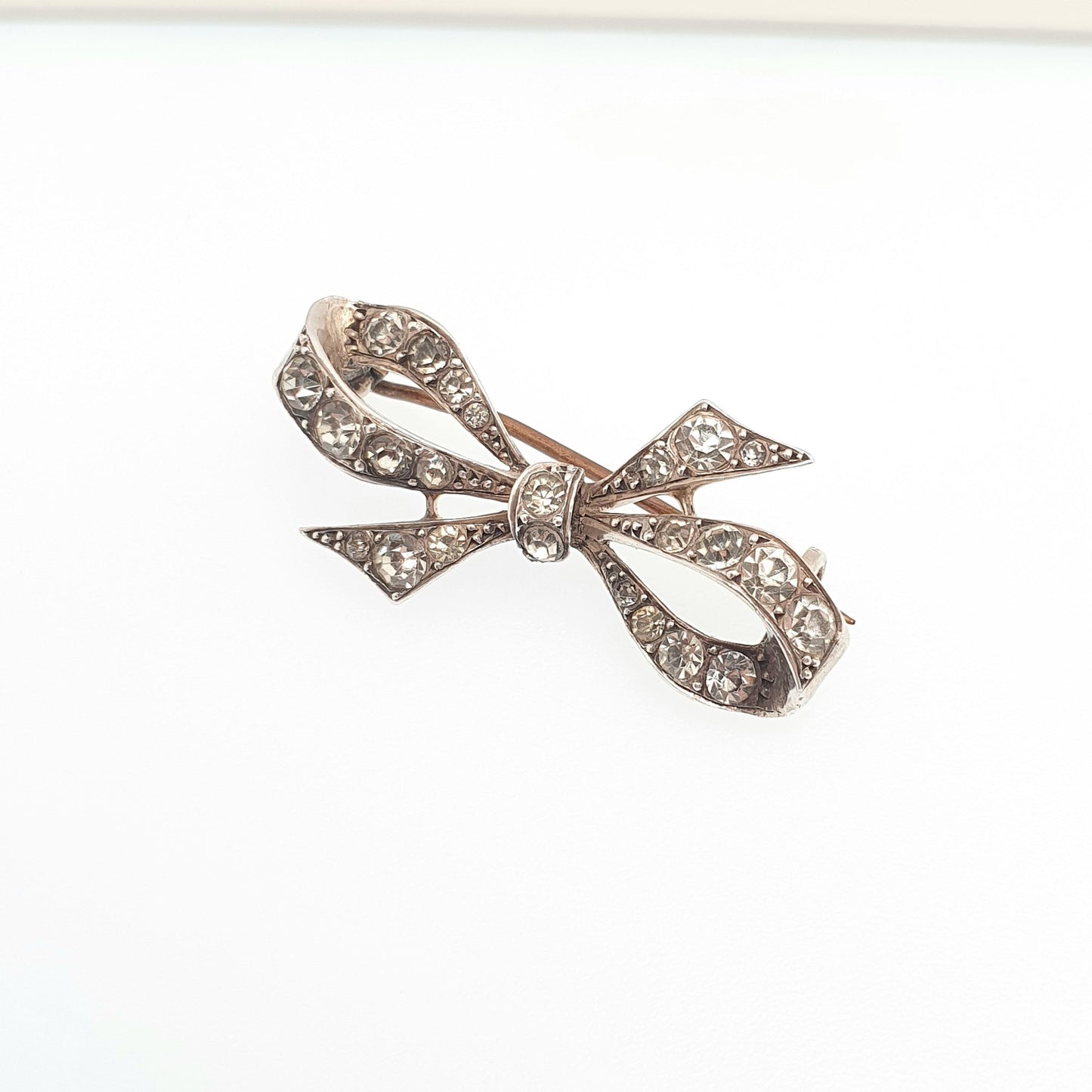 Antique Victorian Paste Sterling Silver Bow Brooch PARISIAN DIAMOND COMPANY Ribbon Diamond Pastes 1800s Womens Jewelry Jewellery Vintage