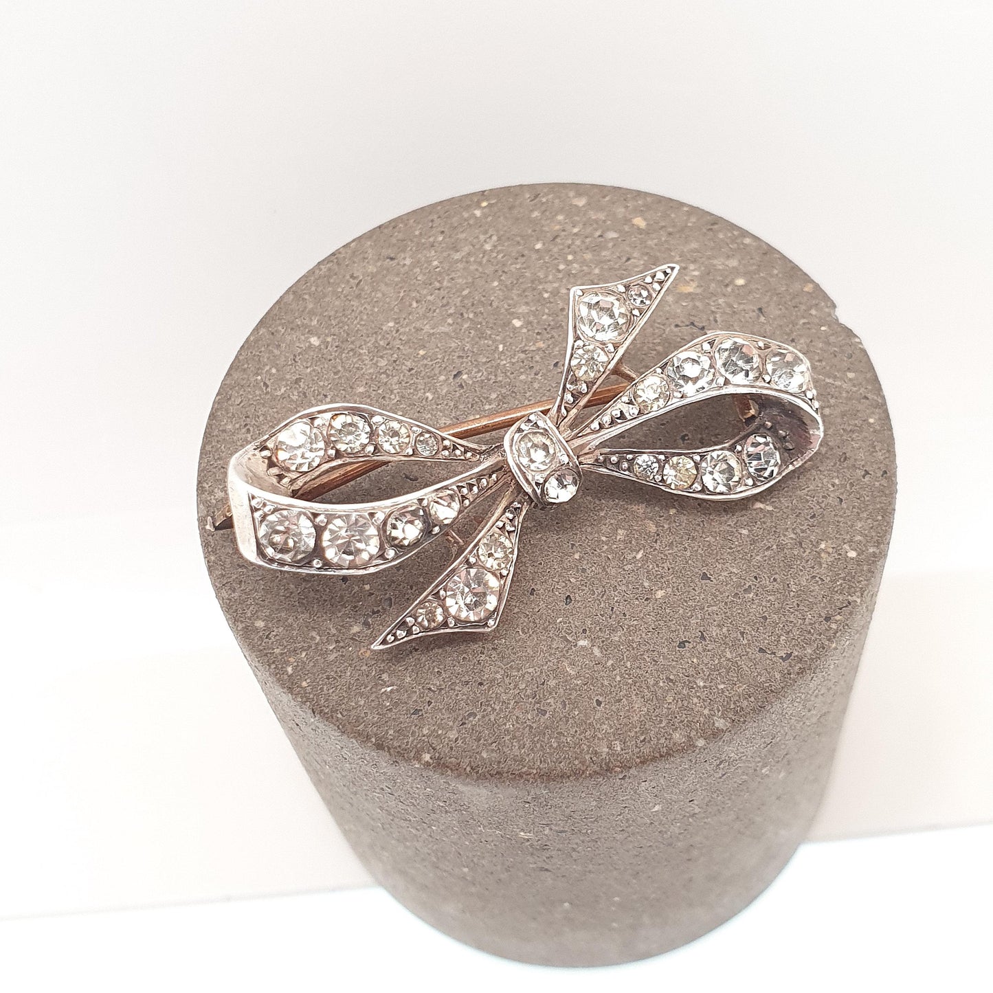 Antique Victorian Paste Sterling Silver Bow Brooch PARISIAN DIAMOND COMPANY Ribbon Diamond Pastes 1800s Womens Jewelry Jewellery Vintage
