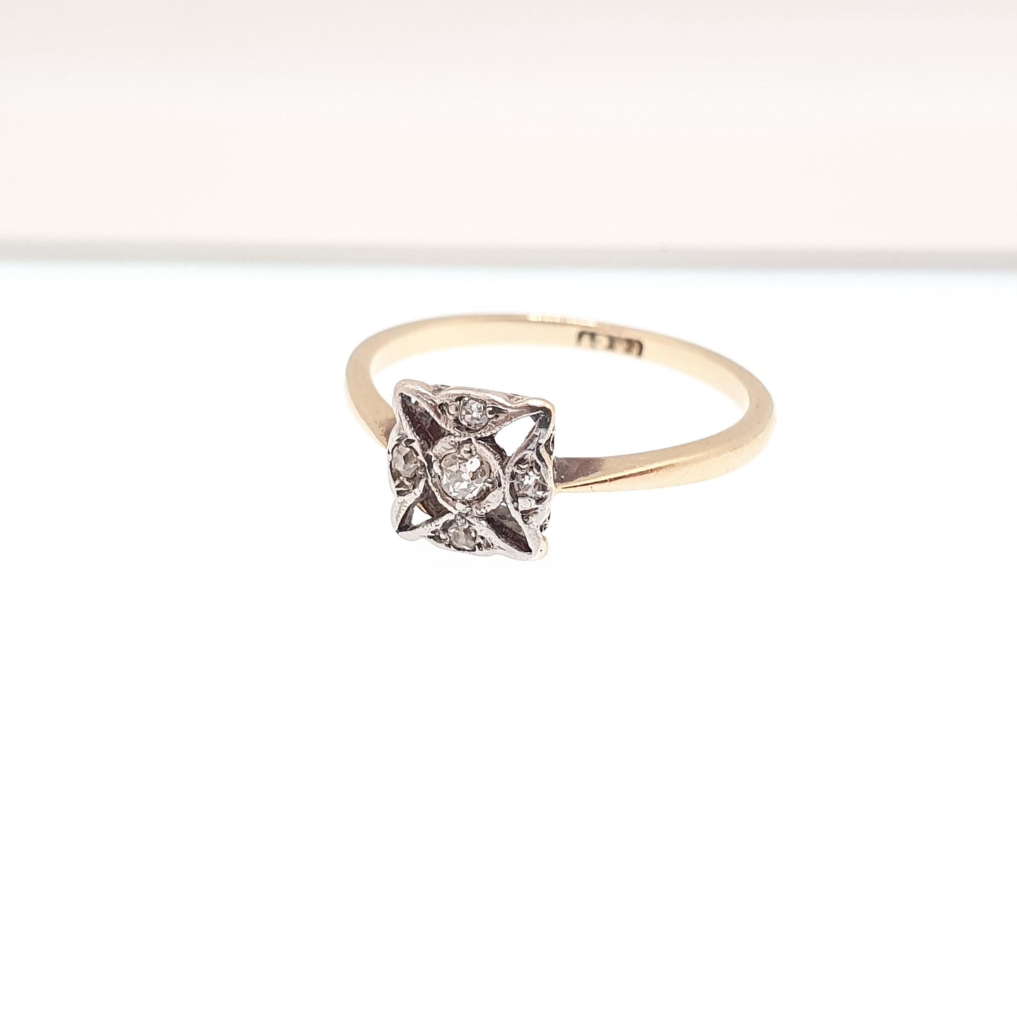 Antique 18k 18ct Gold Diamond Ring Art Deco X Cross Square Shape Solid 750 18kt Wedding Womens Engagement Vintage Jewellery Jewelry US 6 1/4
